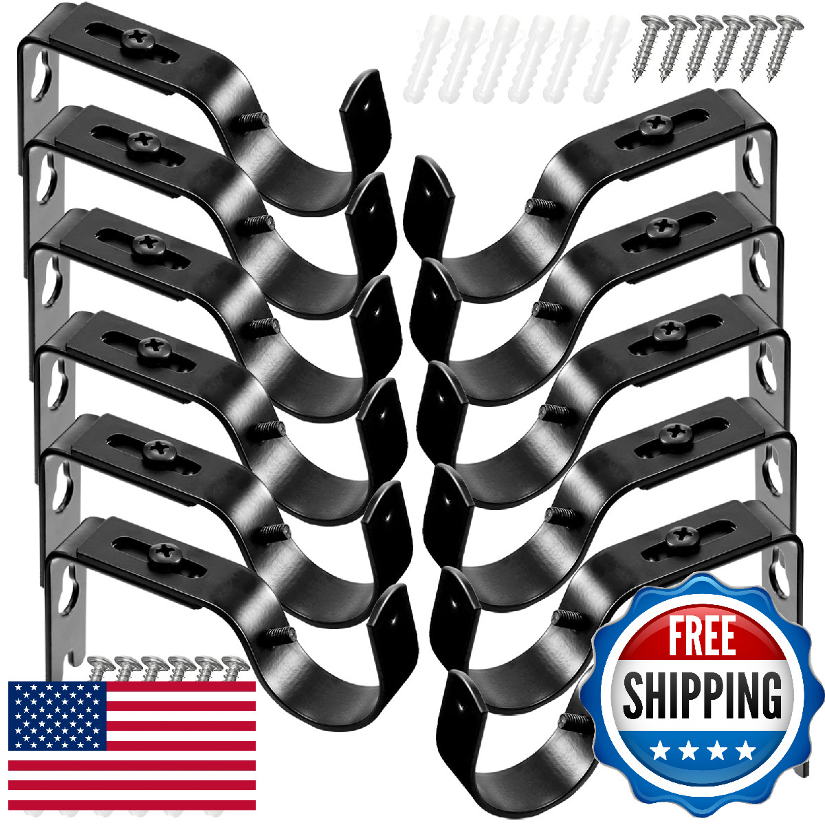 Frienda 12 Pcs Curtain Rod Brackets Adjustable Holder Wall for 1 Inch Diameter C