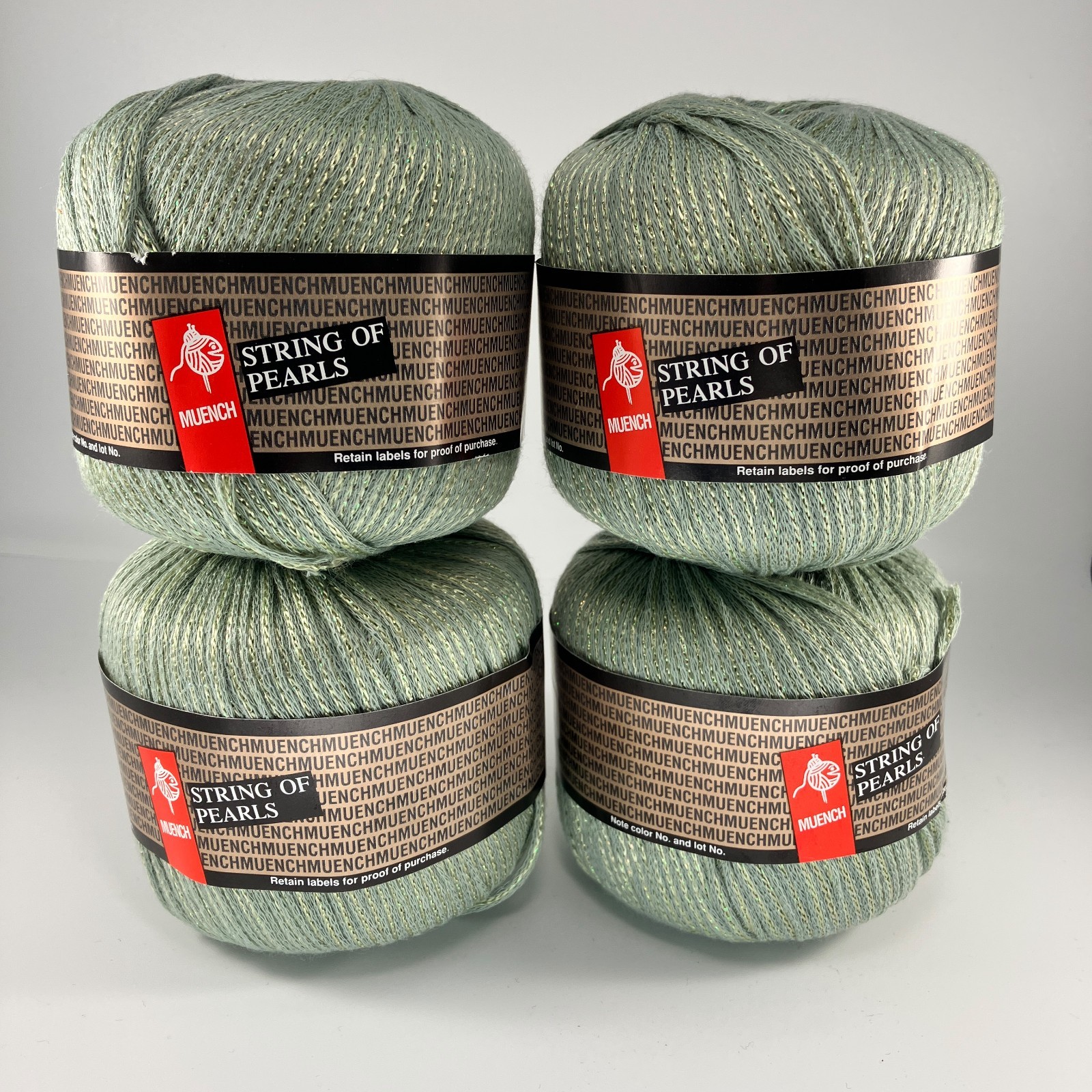 Muench STRING OF PEARLS Yarn - #4021 Sage Green Iridescence Sparkle - Lot of 4