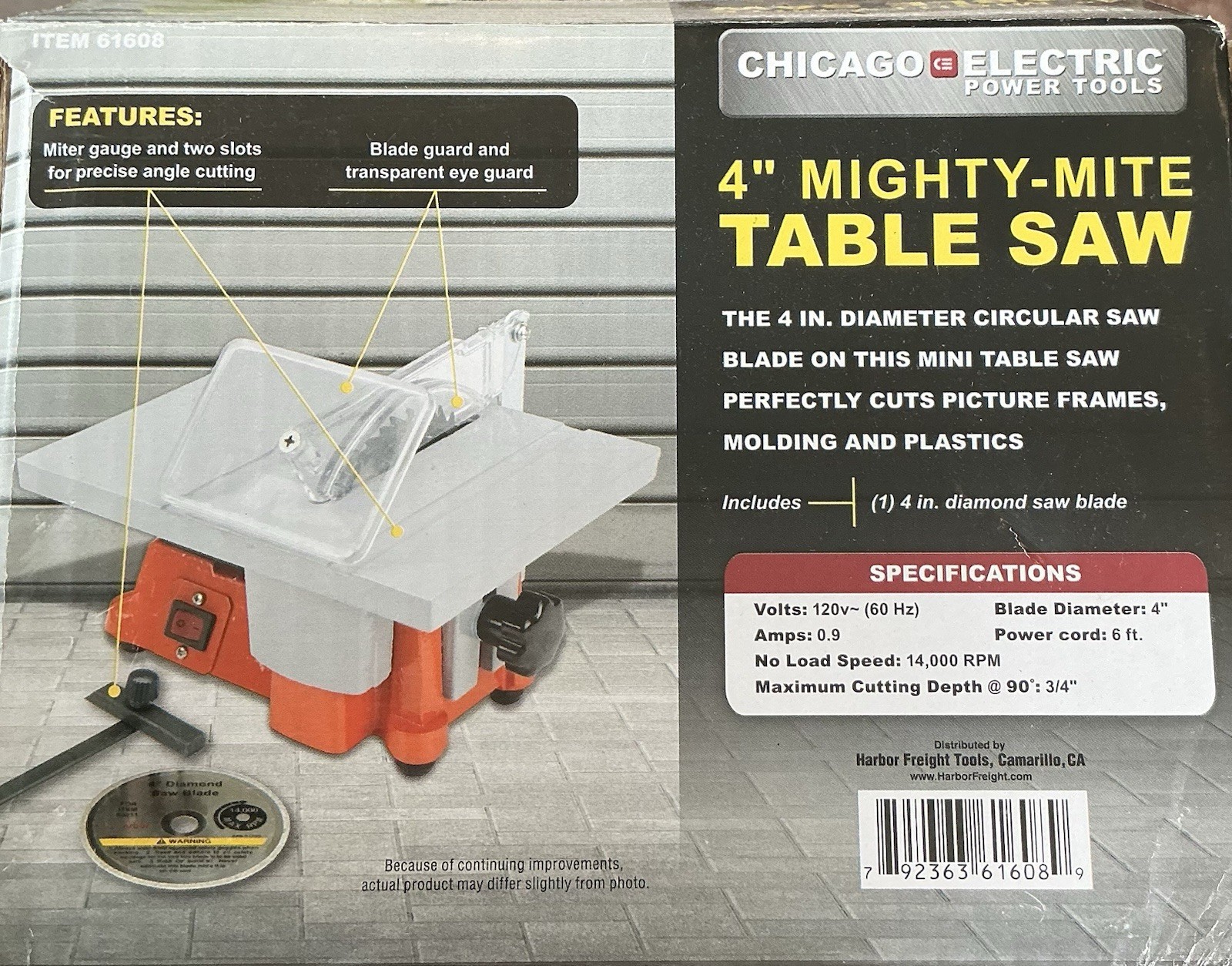 Chicago Electric Mighty-Mite 61608 4" Table Saw 120V Diamond Blade Miter Gauge