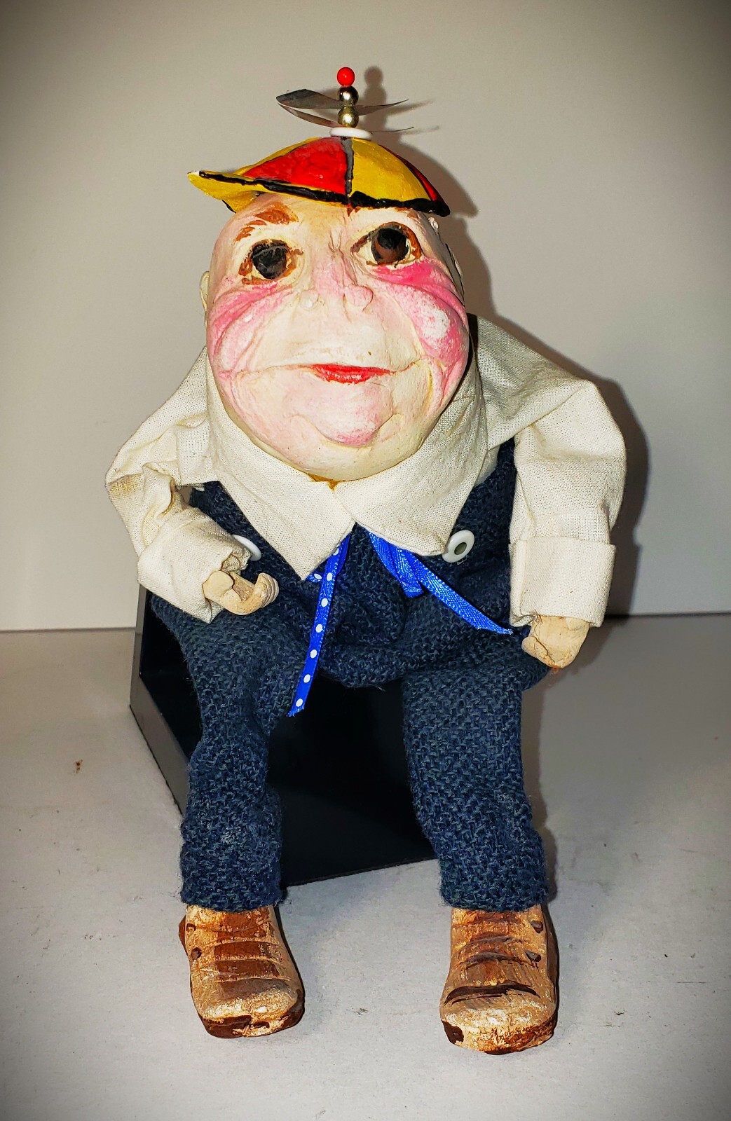 Handmade Whimsical Tweedledum Tweedlee Doll 12" Mixed Media Clay Folk Art OOAK