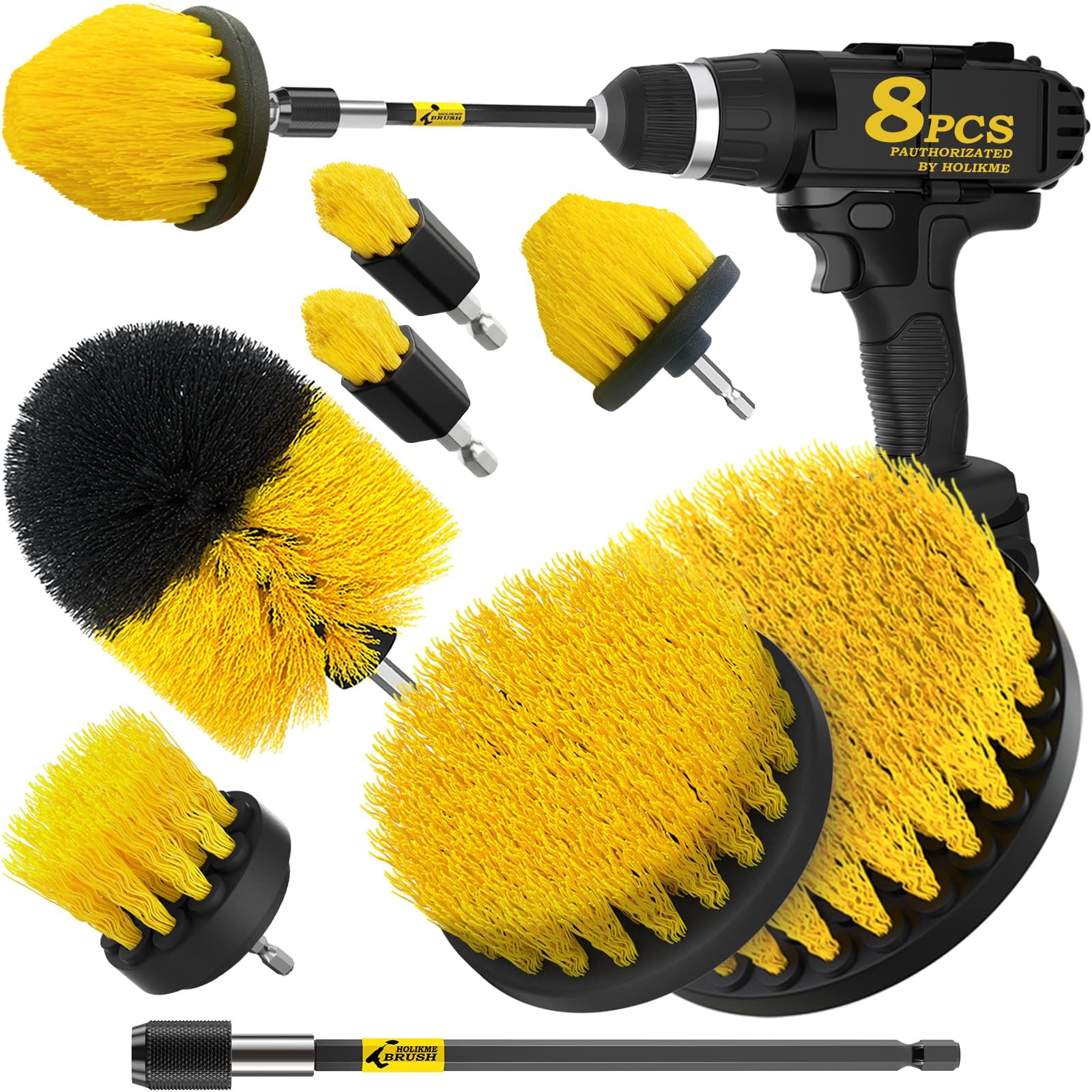 Holikme 8 Piece Drill Brush Attachments Set, Power Scrubber with Extend Long At