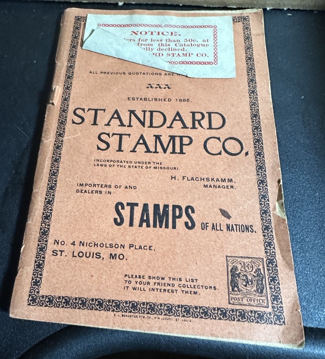 Rare Standard Stamp Company 1898 Stamp Catalog 80 Pages 6” St. Louis