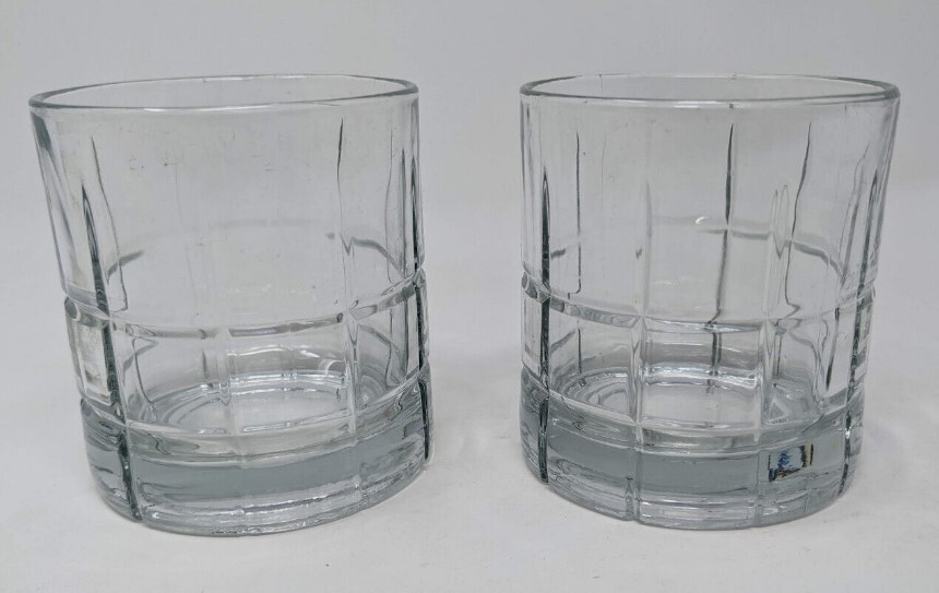 2 Anchor Hocking Manchester Tartan Plaid Whiskey Old Fashion Rocks Glasses