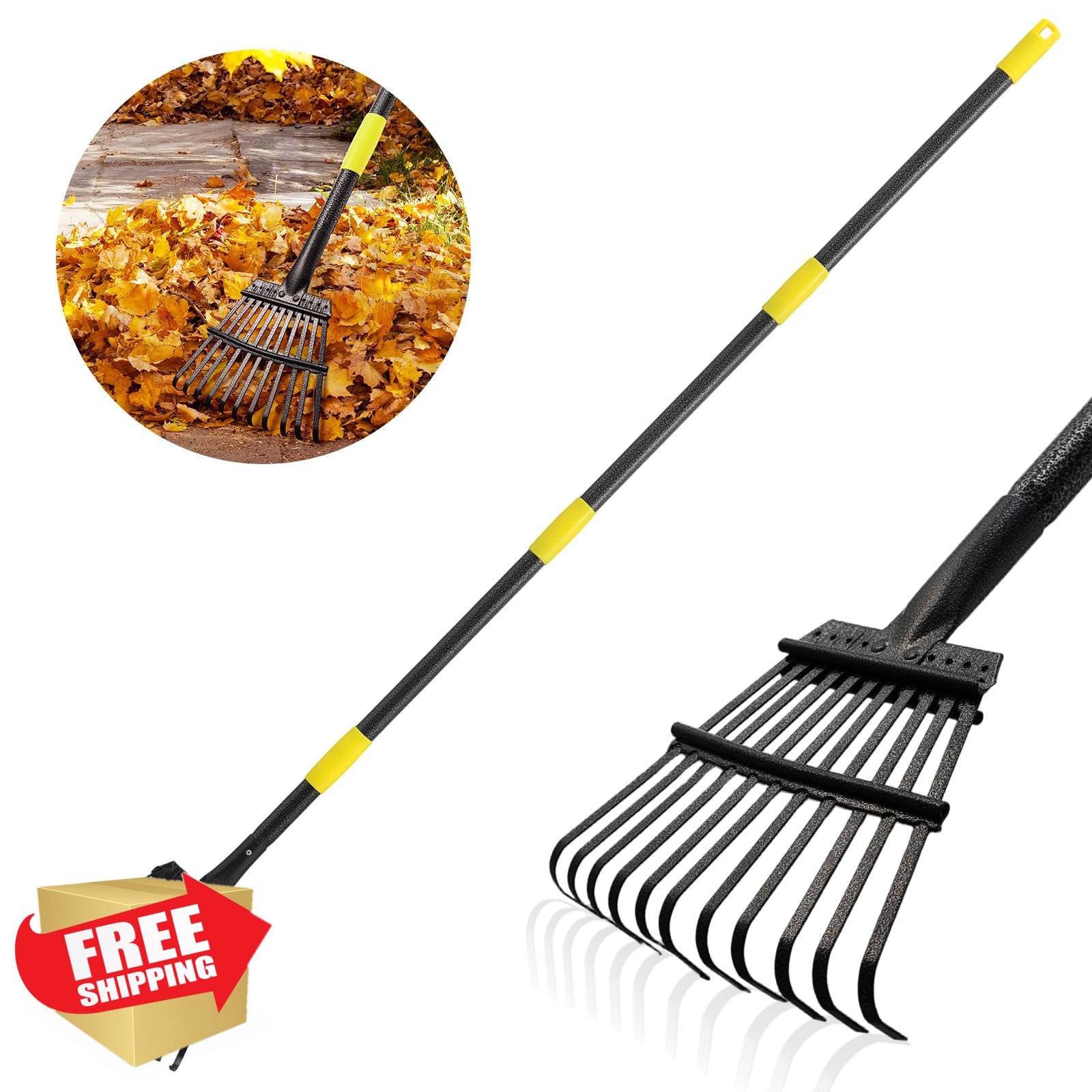 Leaf Rake 11 Tines w/ 30"-75" Adjustable Handle