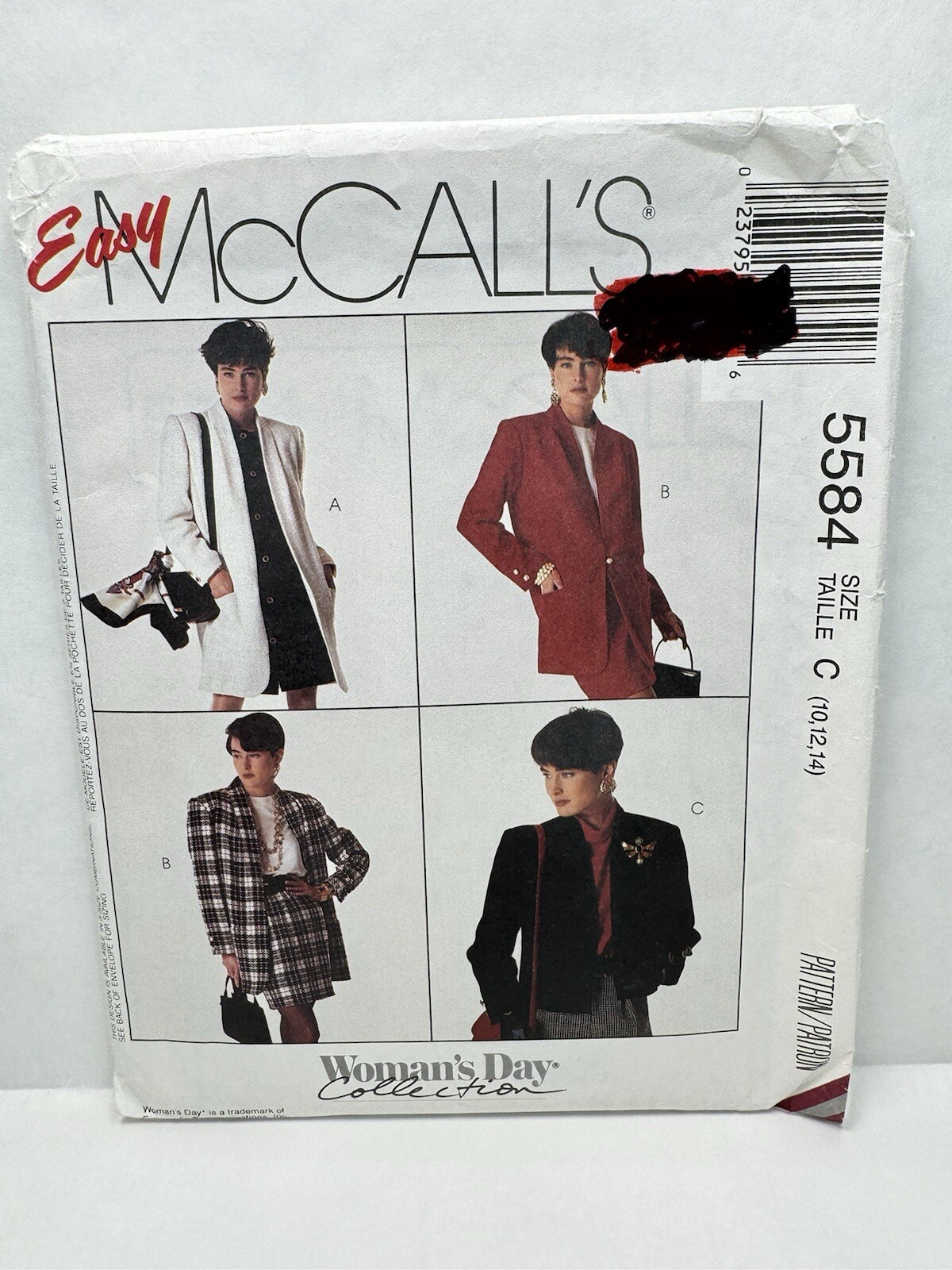 McCalls 5584 Misses Lined Unlined Coat Jacket Pattern 10-14 *Uncut*