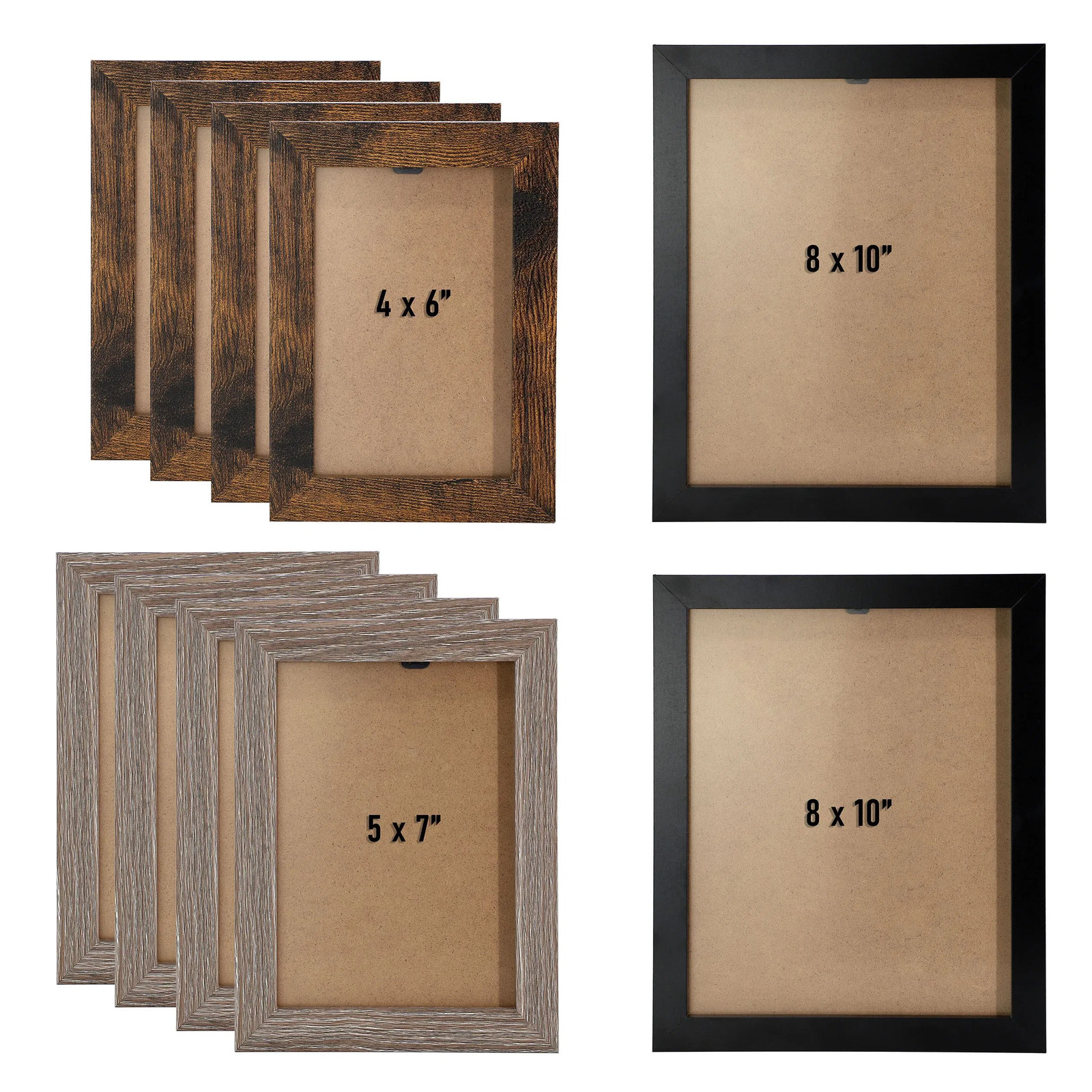MegaChef 10 Piece Assorted Wood Picture Frame Set in Black and Brown
