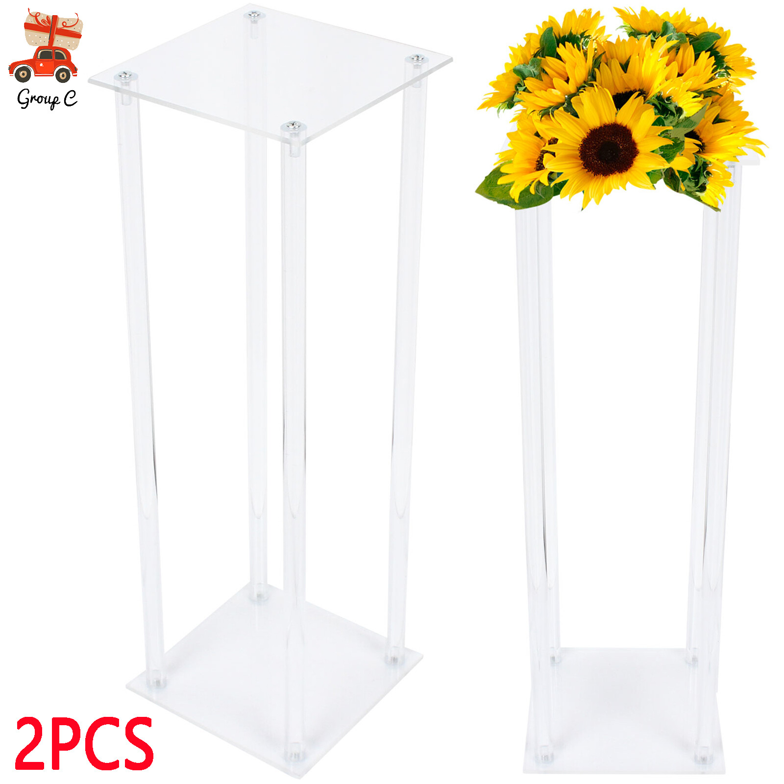 2Pcs Acrylic Flower Stand Column Vase Rack Centerpieces Tabletop Wedding Decor