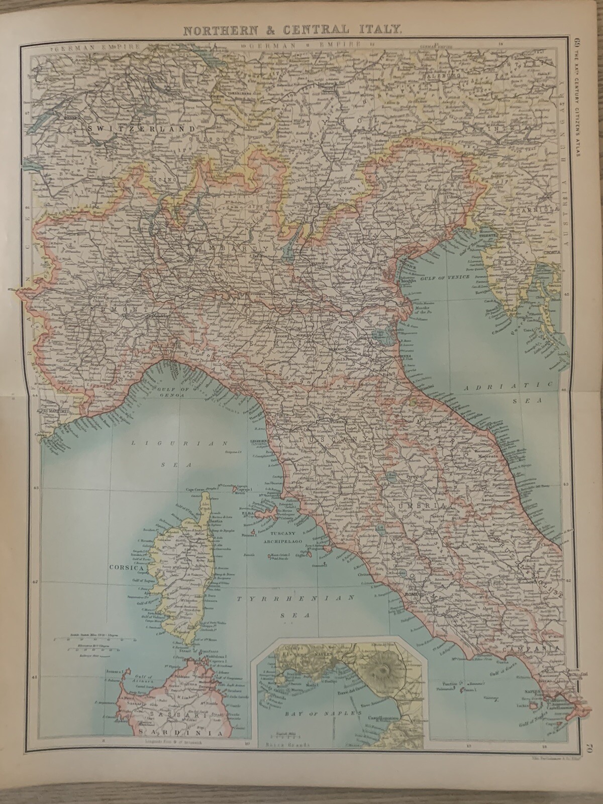 1902 North & Central Italy Original Antique Map By John Bartholomew