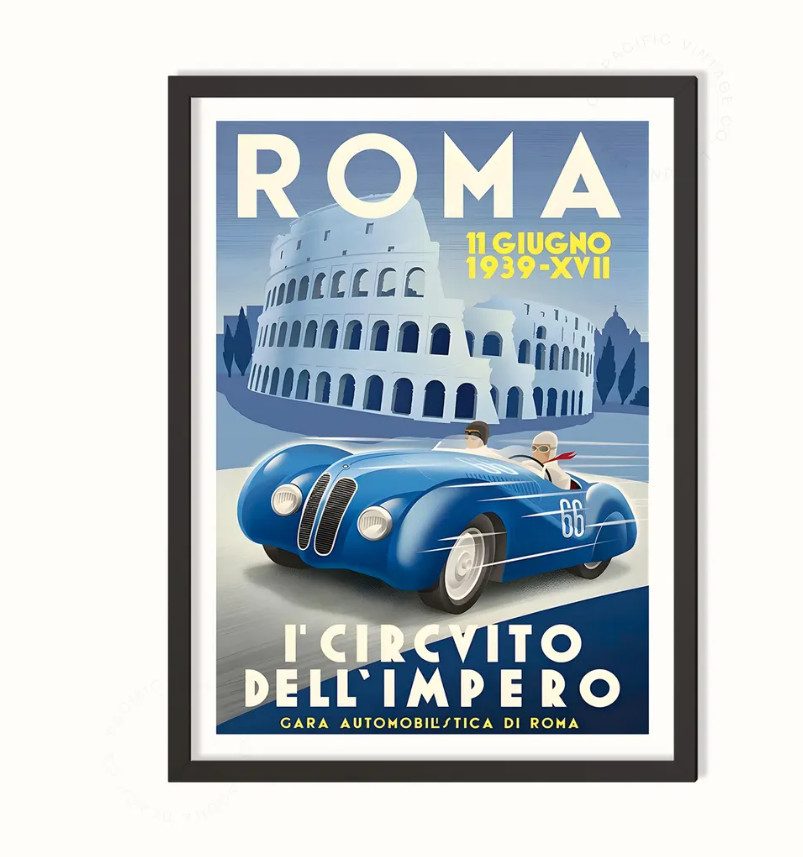 Vintage Rome Grand Prix Poster – Classic Italian Racing Art Print
