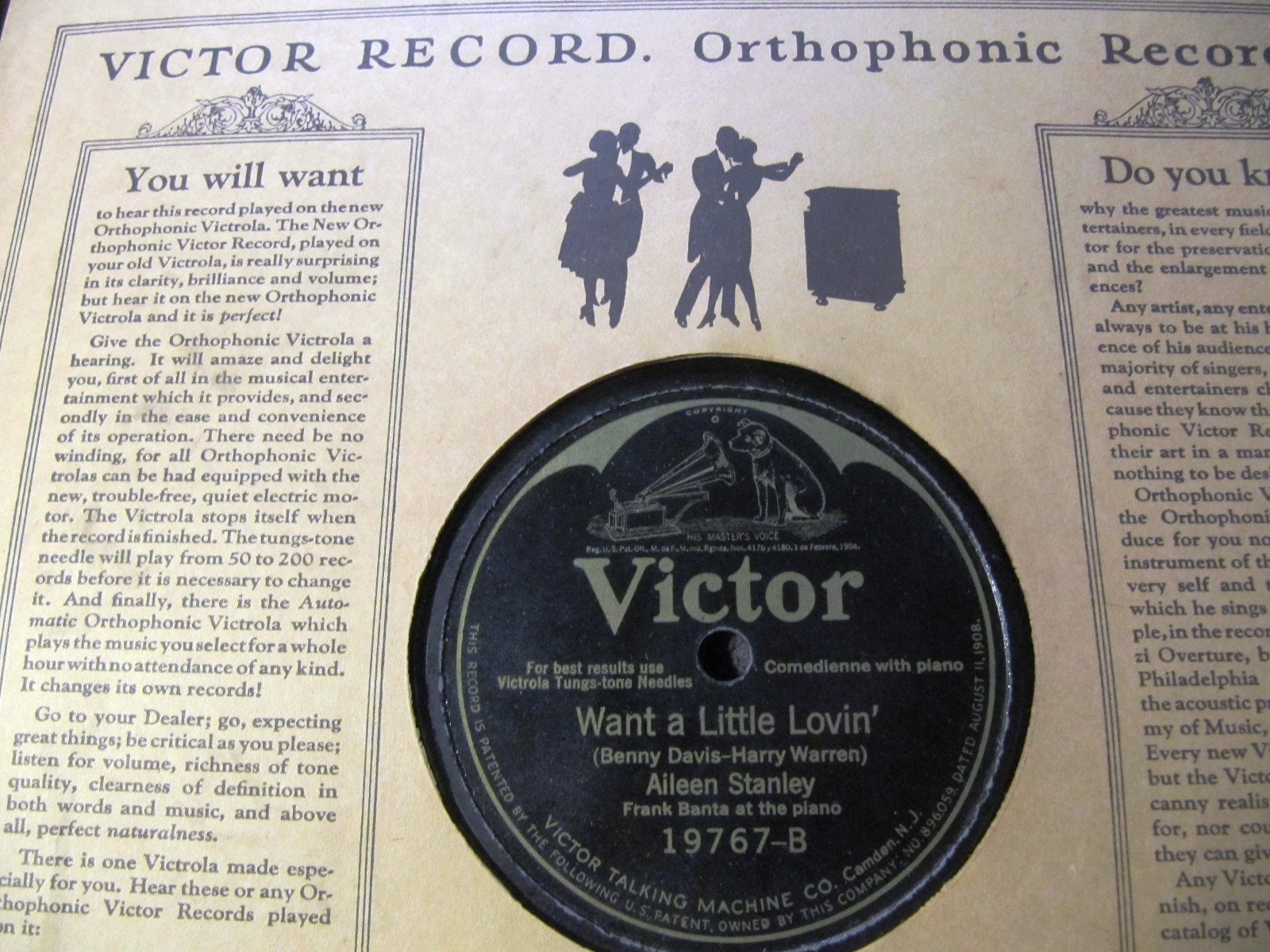 1925 Blues Aileen Stanley Want A Little Lovin/ You're in Wrong FRANK BANTA 19767