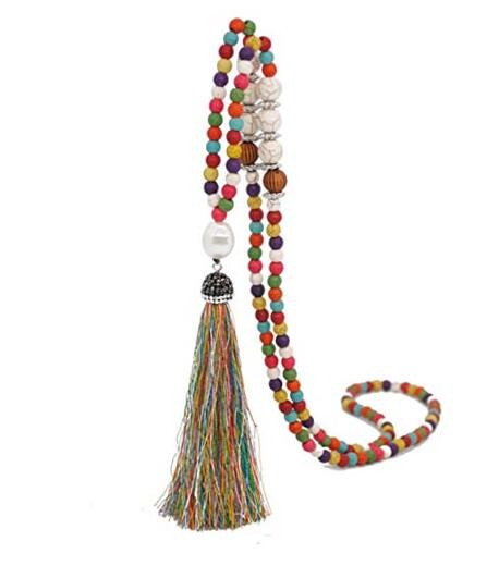 Tanyoyo Boho Beads Necklaces Chakra Statement Long Chain Tassel Necklace 