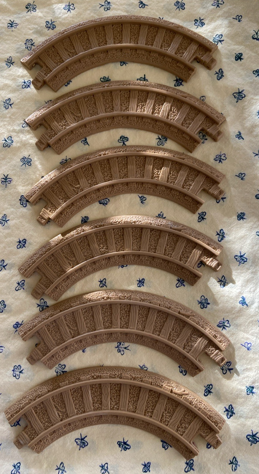 SIX Fisher-Price Geotrax Geo Trax Train Brown Curved Track Pieces *used*