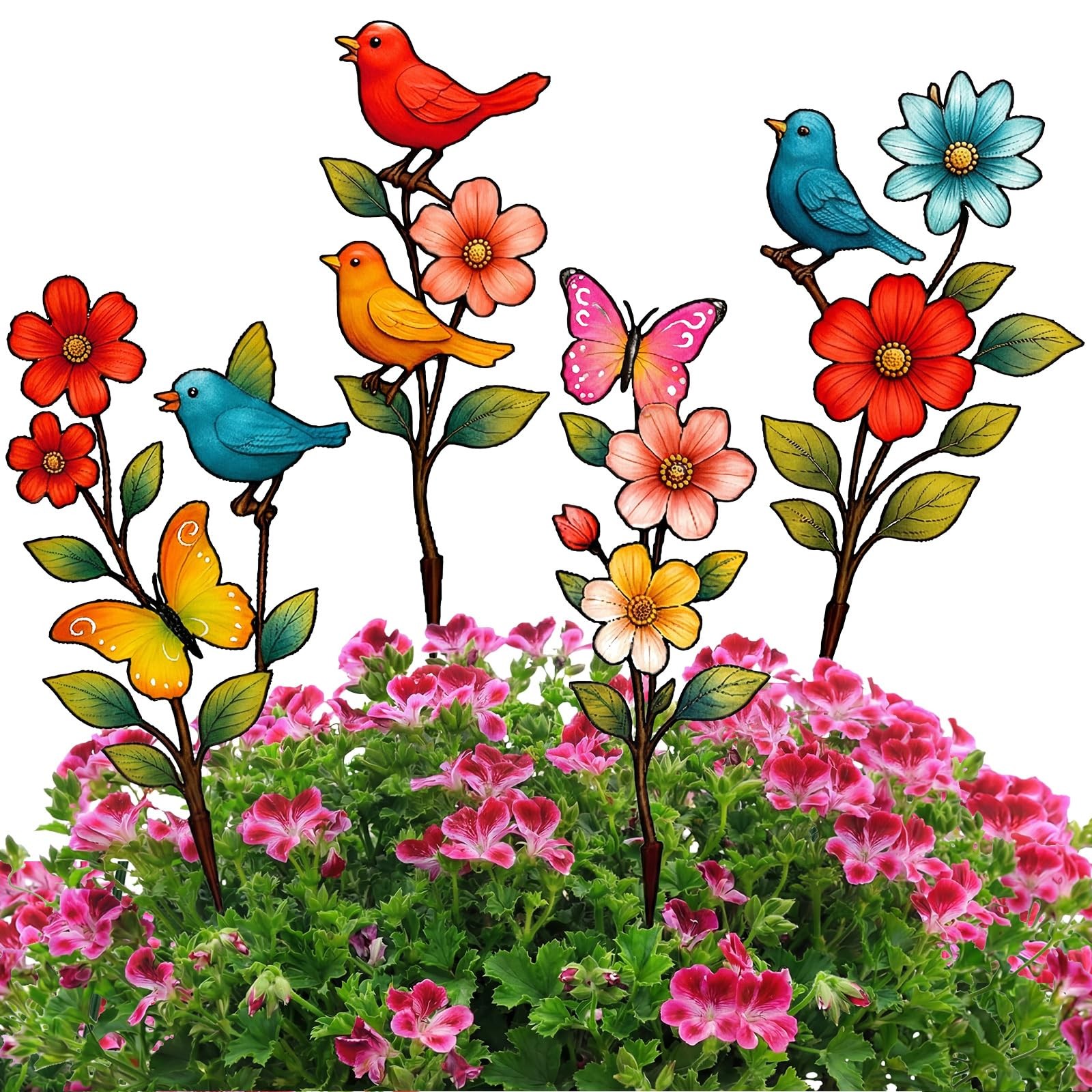 4 Pack Metal Flowers Outdoor Decor Spring Garden Stakes for Outside 15'' Deco...