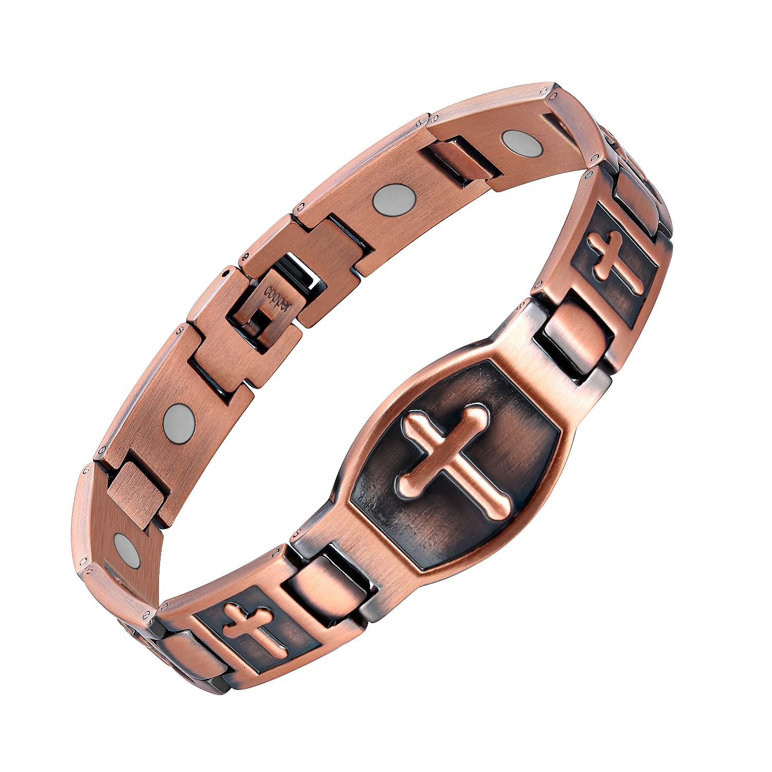 Pure Copper Bracelet for Men, Ultra Strength Magnetic Cross Bracelets for Men...