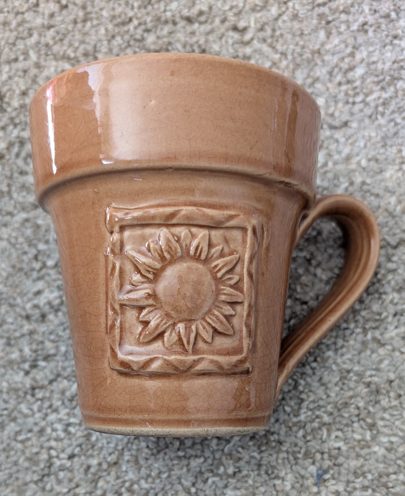 Vintage RPW mug Rowe Pottery terra cotta embossed sunflower planter cup