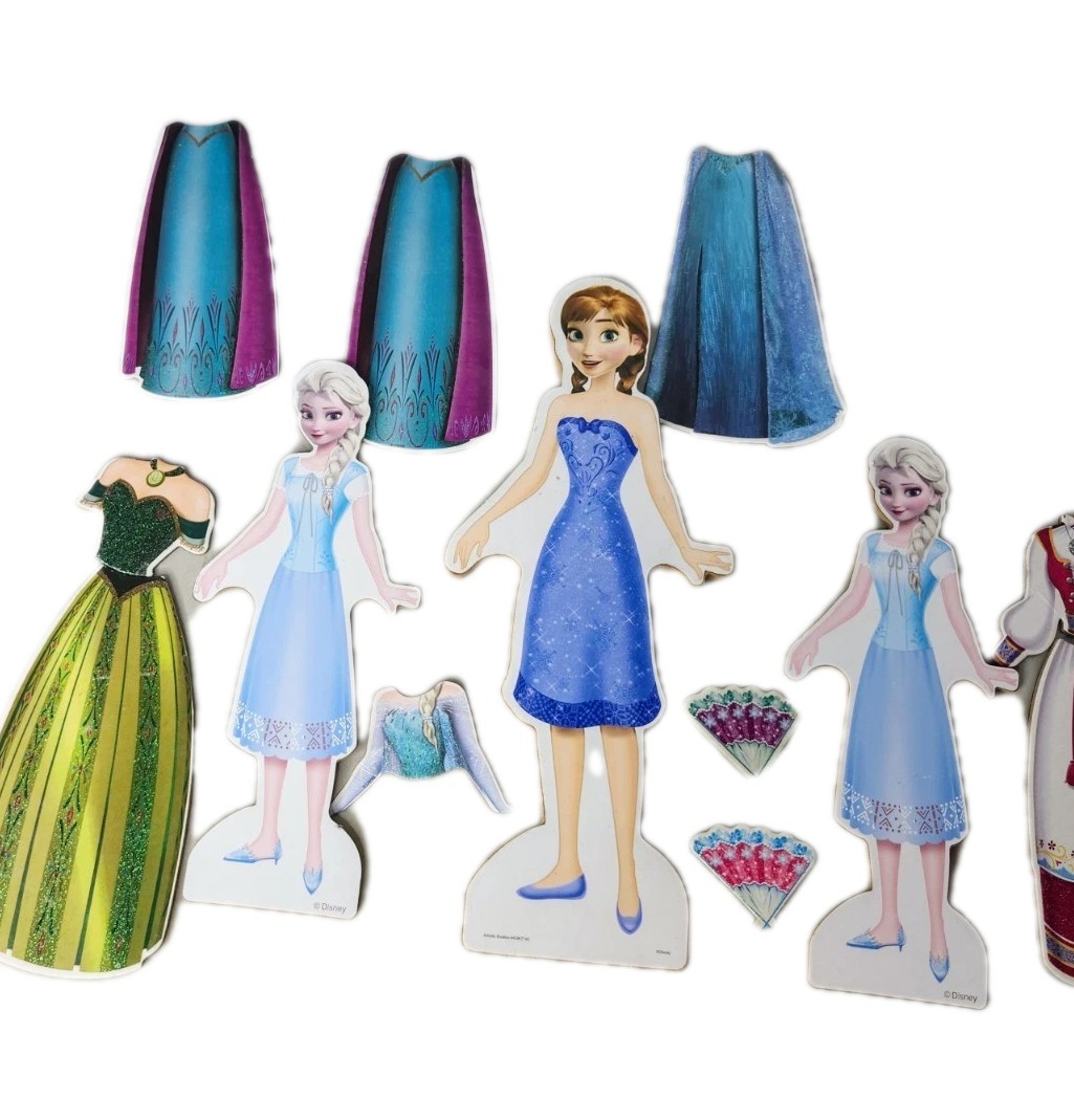Disney Frozen Elsa Anna Magnetic Magnet Fashion Dress Up Wooden Paper Doll Lot