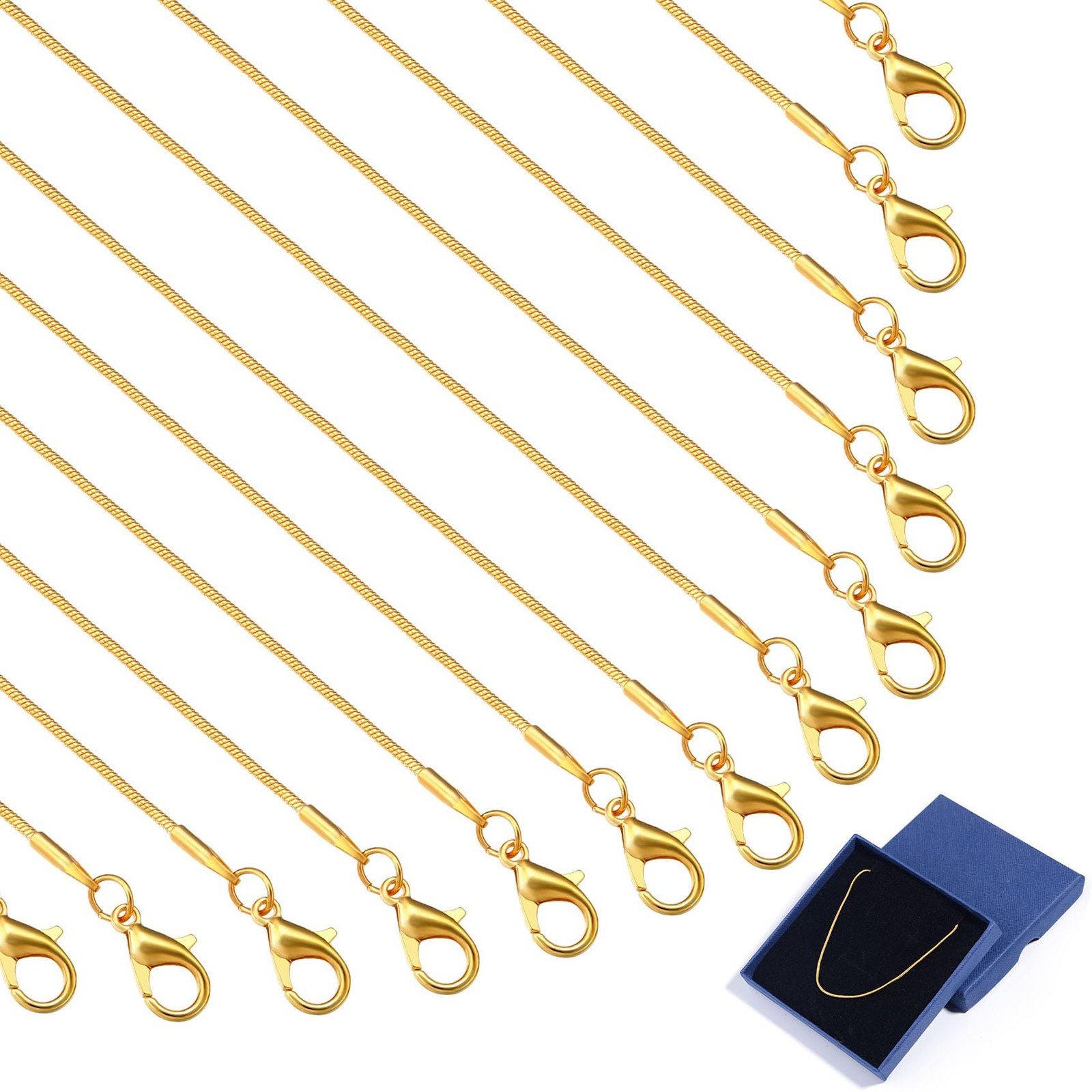 Topacket 24 Pack Necklace Chains Bulk,Gold Plated Snake 20inches, Gold 