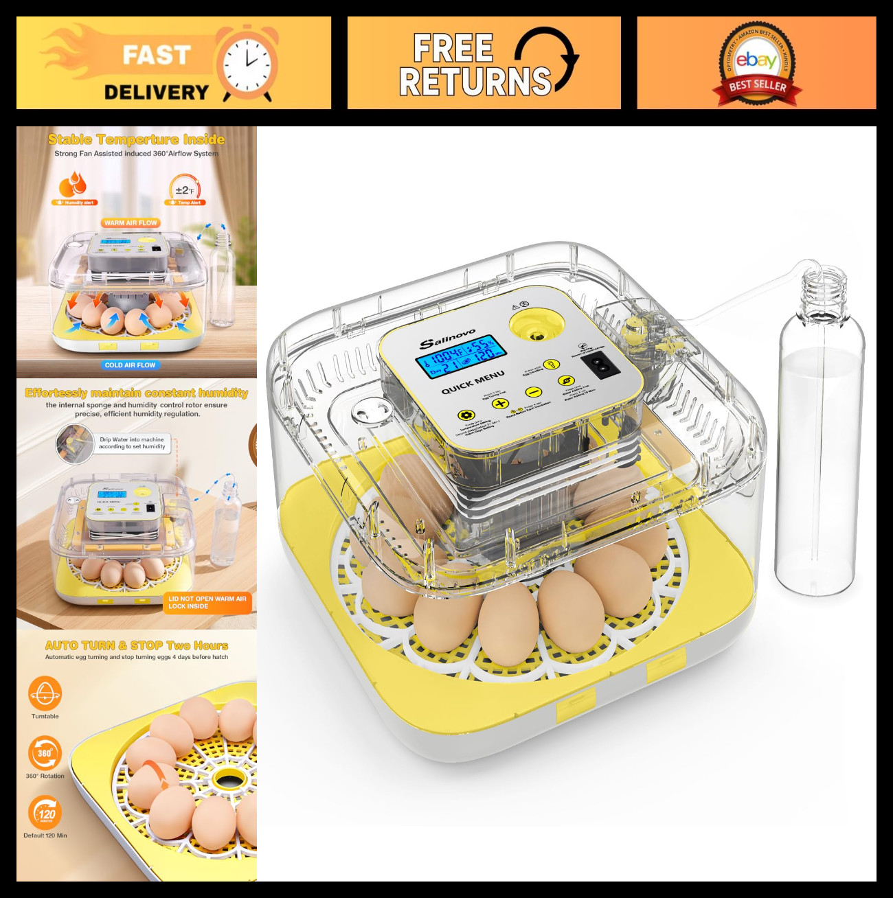 12 Egg Incubator for Hatching with Auto Turning & Humidification, Temp Control,