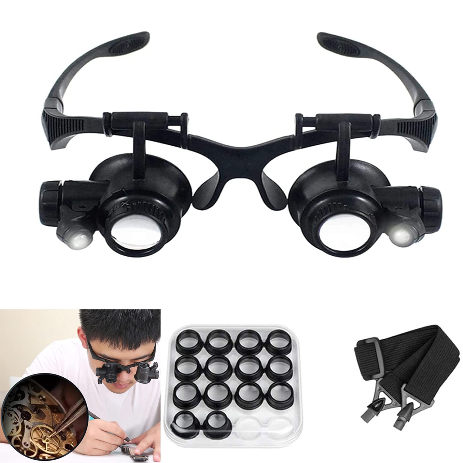 Magnifying Glasses with LED 10 Piece Set, 2.5x/4x/6x/8x/10x/15x/20x/25x 