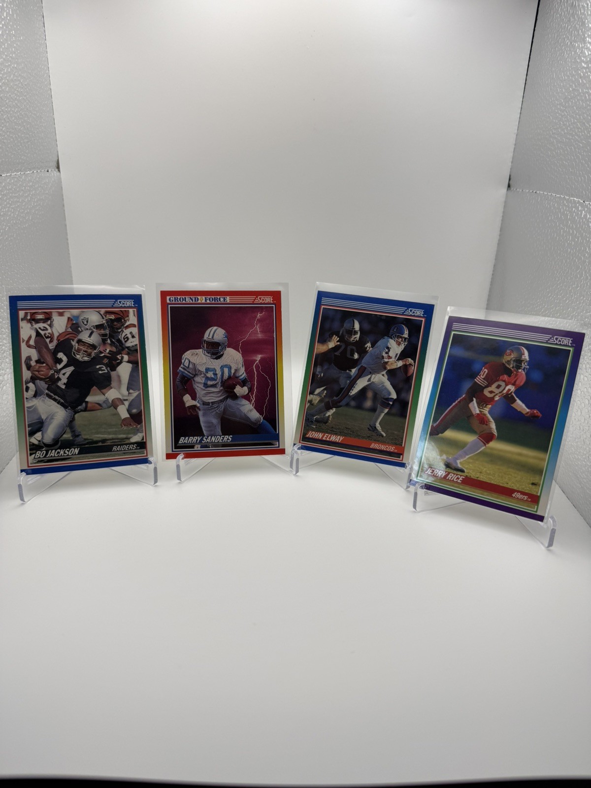 1990 Score NFL 4 Card Lot Jerry Rice, John Elway, Bo Jackson, Barry Sanders 