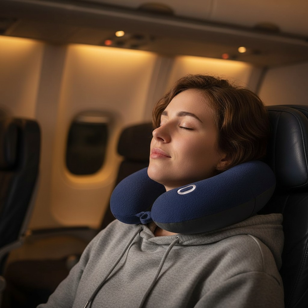 Luxury Travel Neck Pillow - Patented Double Support for Ultimate Comfort in Navy