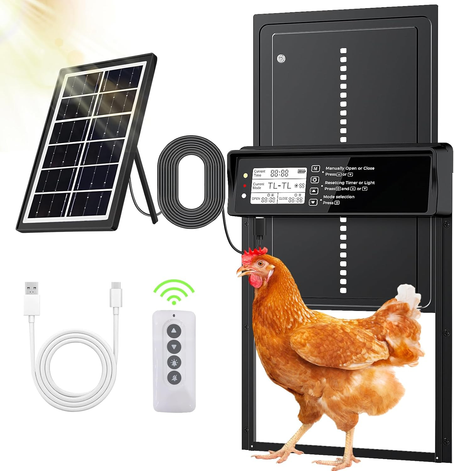 Automatic Chicken Coop Door Solar Powered with LCD Display, Automatic Chicken Do
