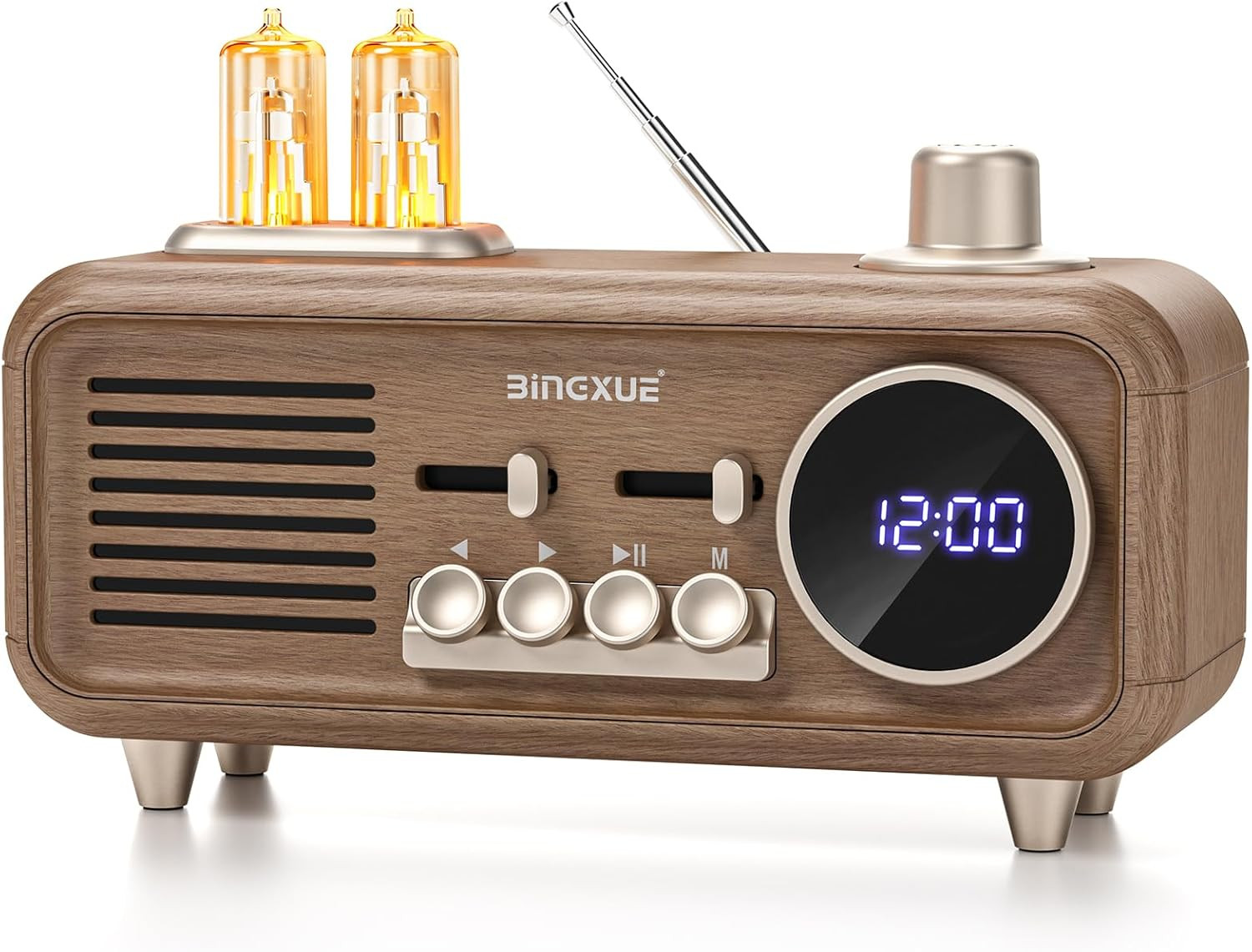 Retro Radios FM Portable Bluetooth Speaker,12/24H Small Plug in Vintage Clock Ra