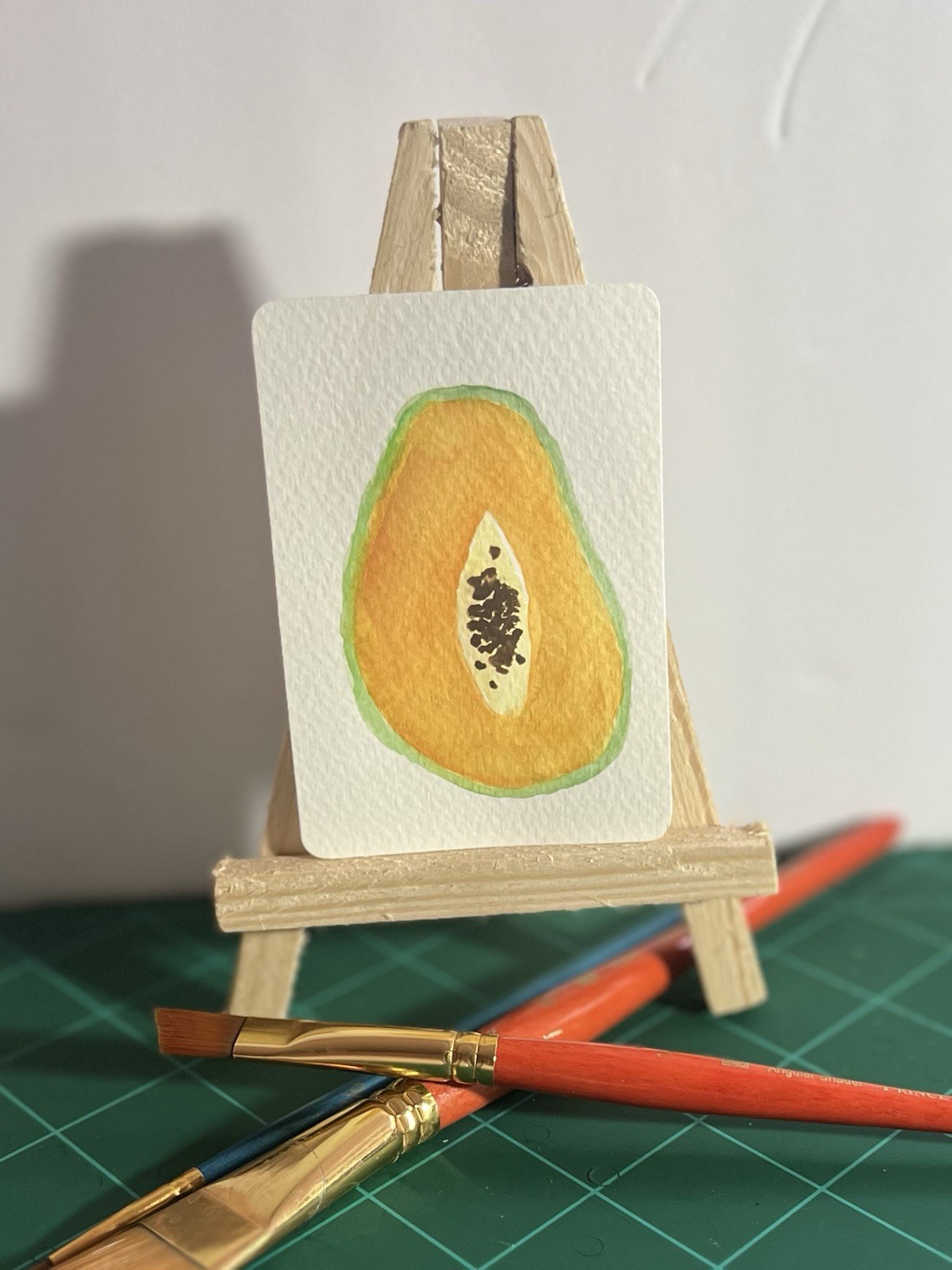 ACEO Papaya Slice Miniature Painting Watercolor Illustration Art on Paper Print