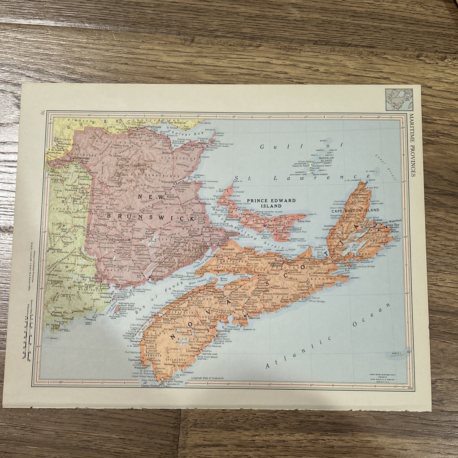 Antique 1956 Map Of Maritime Provinces 14”x11”