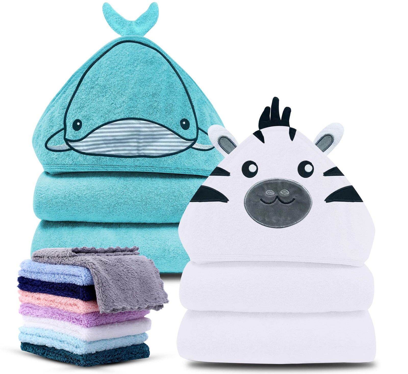2 Pack Hooded Baby Towel Rayon Made from Bamboo with 8 Washcloths - Soft Bath...