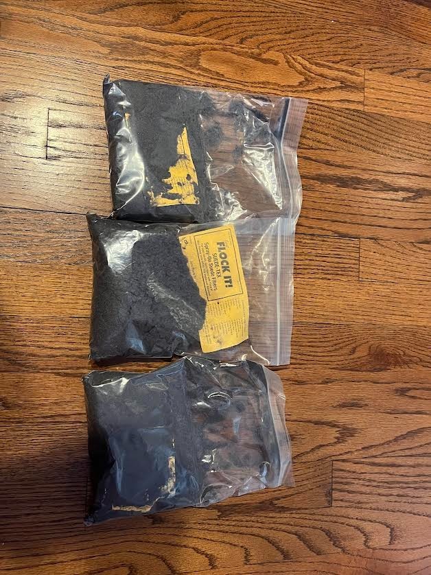 Suede-Tex Flock  Rayon charcoal grey flocking 3 each 3 oz bags