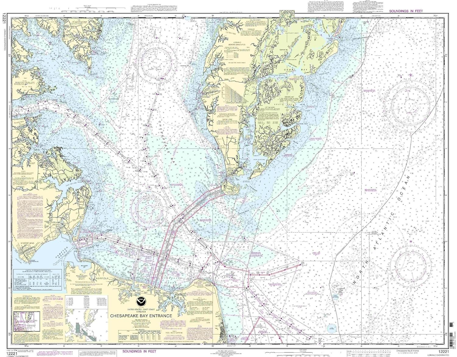NOAA Nautical Chart Chesapeake Bay Entrance Paper Map Waterproof 12221