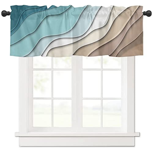  Curtain Valance for Windows Teal Blue Modern Geometric Rod Pocket Window 