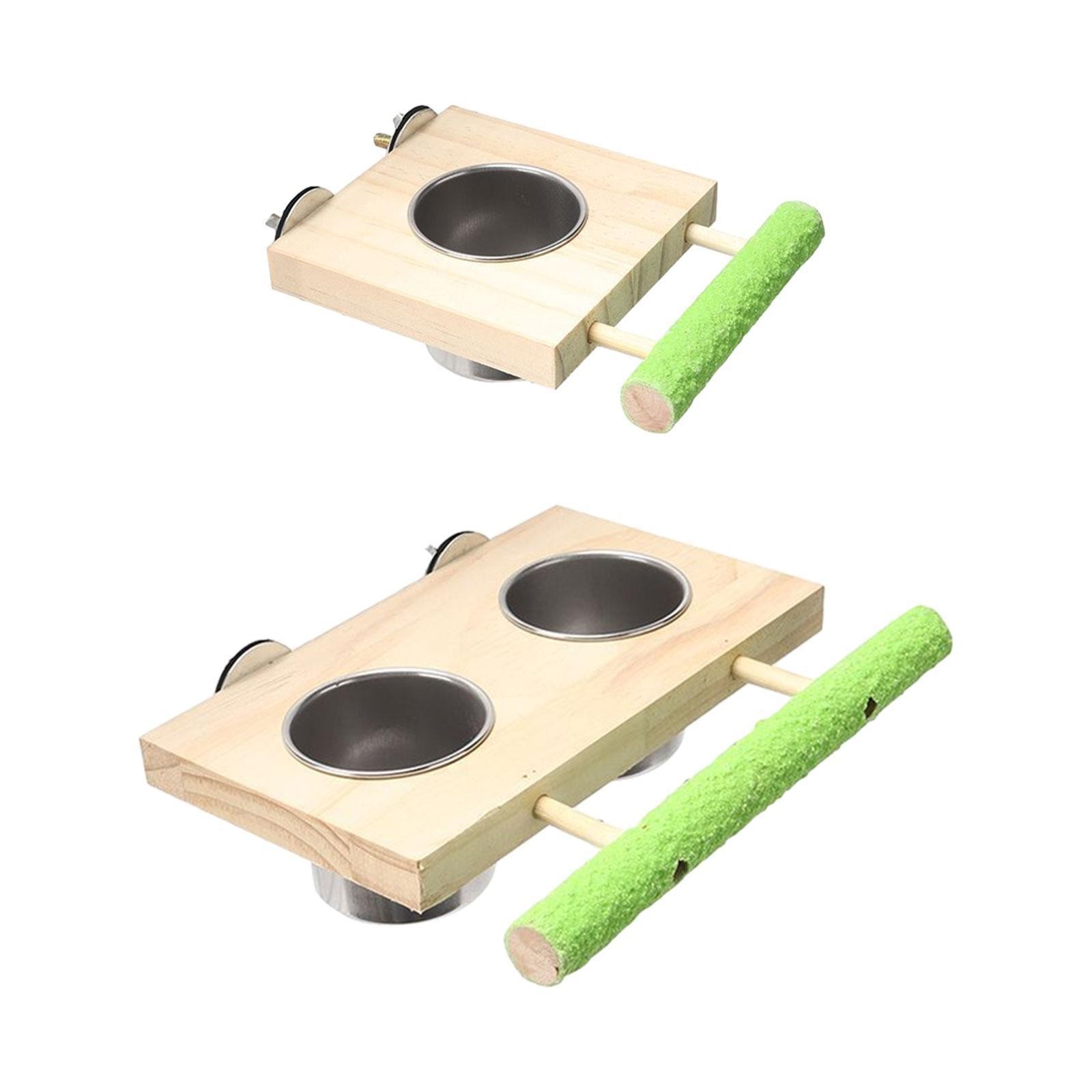 Bird Feeder Feeding Cup Wood for Cage Feeding and Watering Supplies Perch Stand