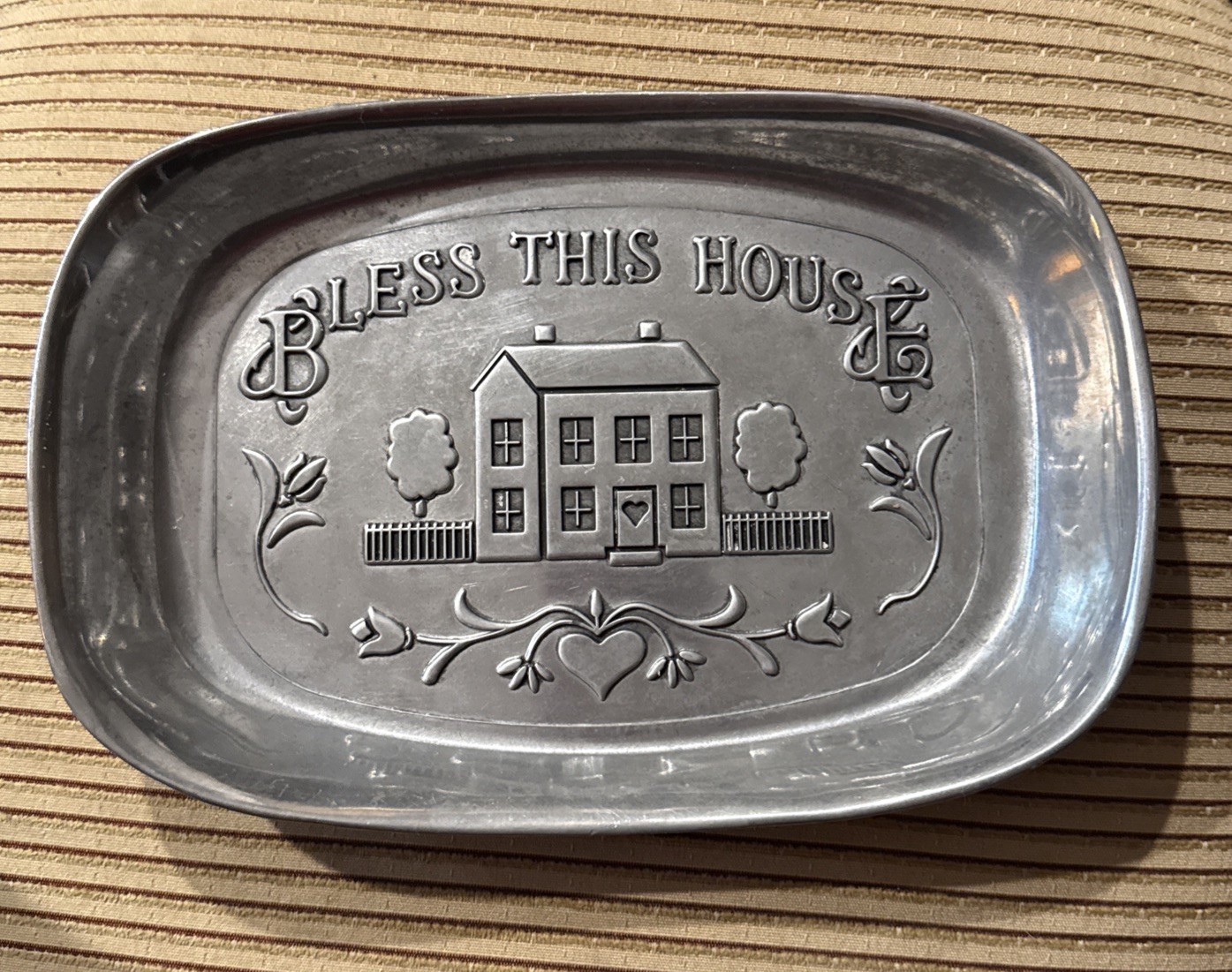VTG Wilton Armetale “Bless This House” Pewter Serving Bread Tray Made in USA