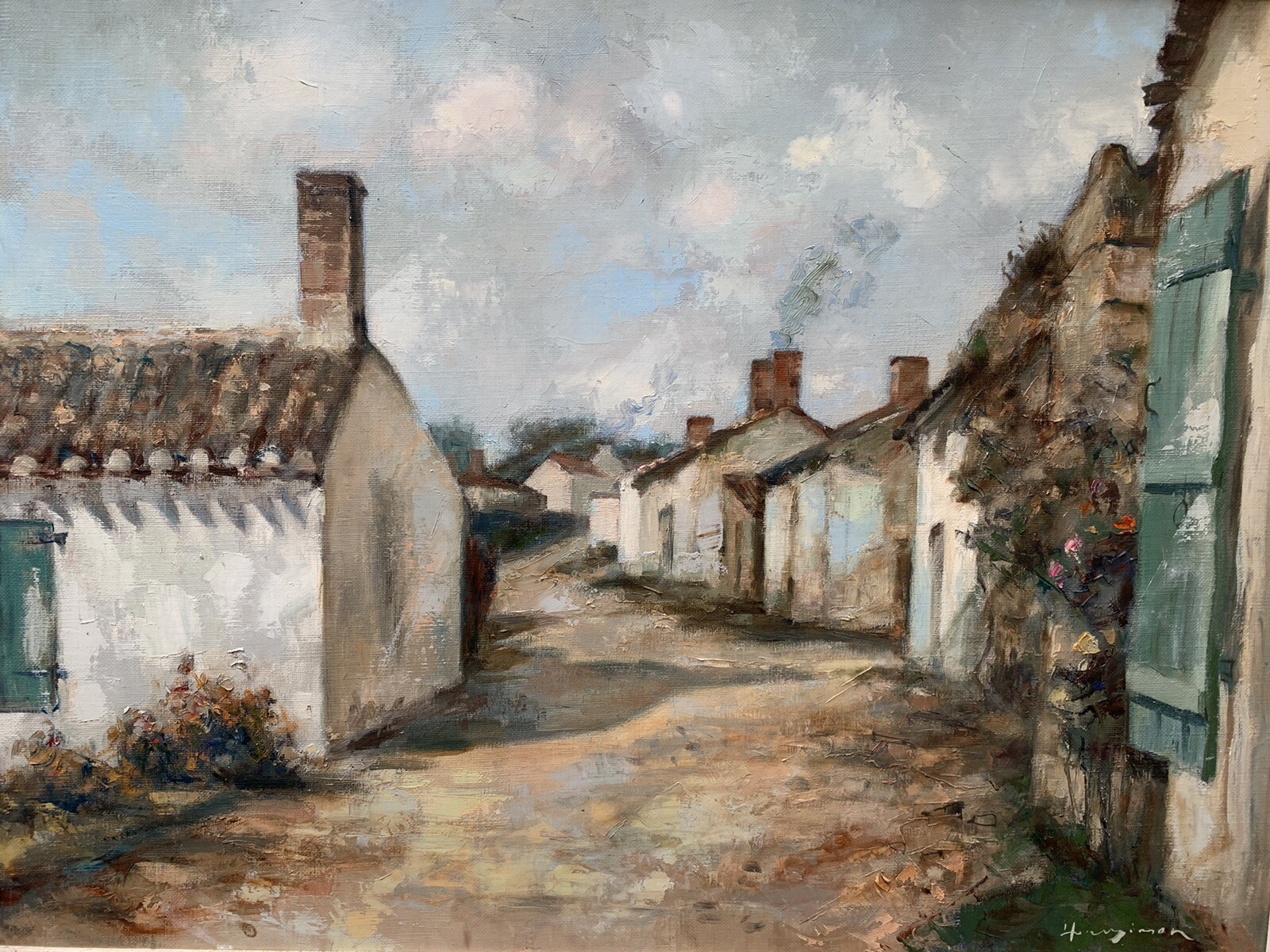 Henry Simon tableau ancien vue village Vendéen Saint Vincent sur Jard Clemenceau