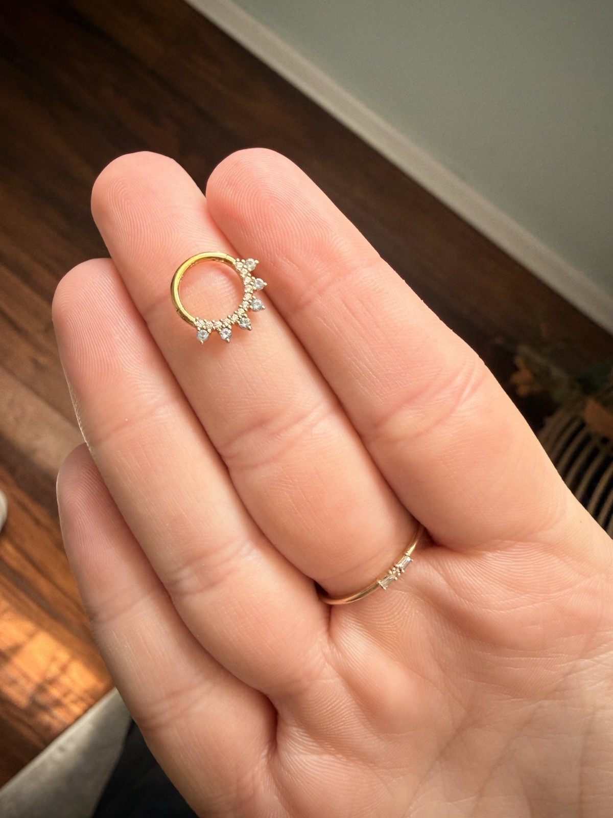 10K Solid Gold Blue and White CZ Six Stone Hoop - 18G 5/16"