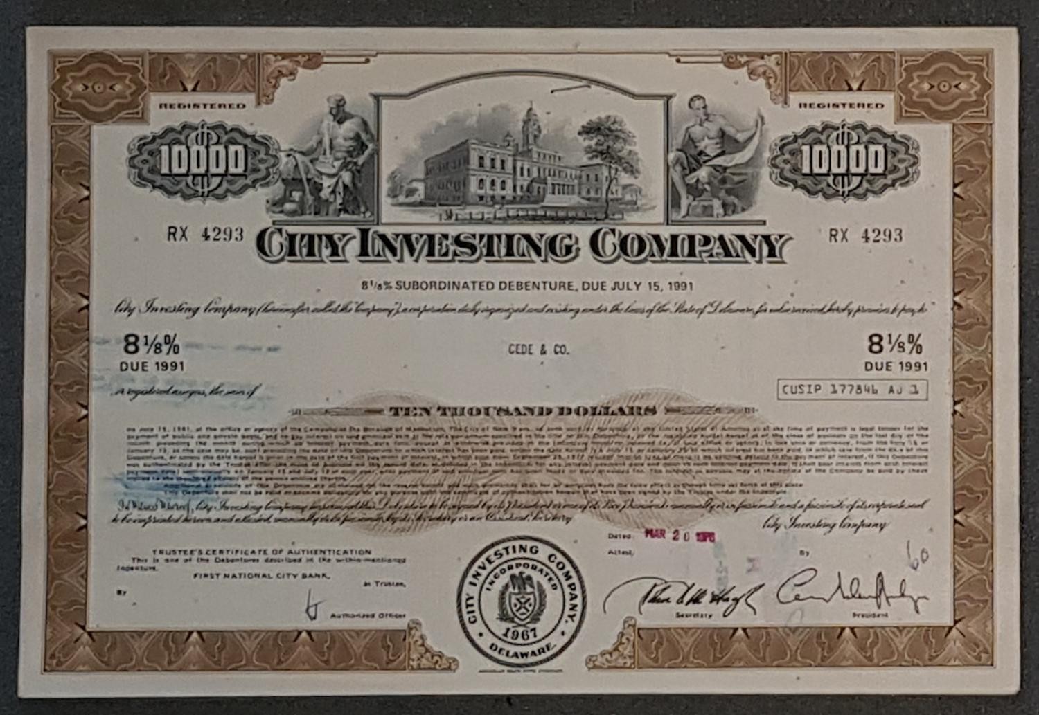 40 x City Investing Company 8 1/8% Bond due 1991 $10,000