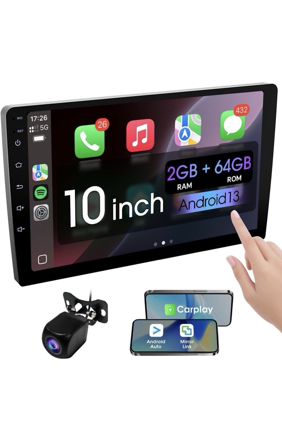 10.1’’ Double Din Car Stereo w/ Wireless CarPlay Android Auto & Camera
