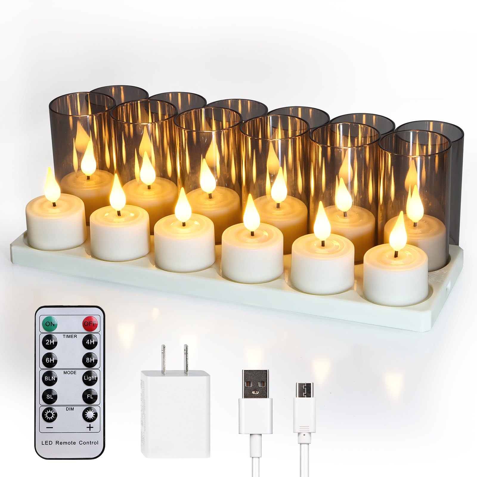Rechargeable Tea Lights Candles with Remote Timer, 12 Packs Flameless Flicker...