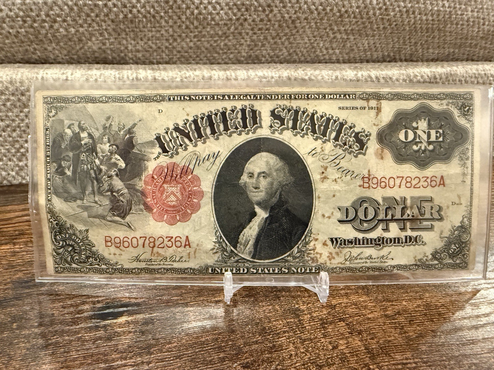 Beautiful 1917 $1 Dollar Large Size Legal Tender Banknote, Red Seal RARE