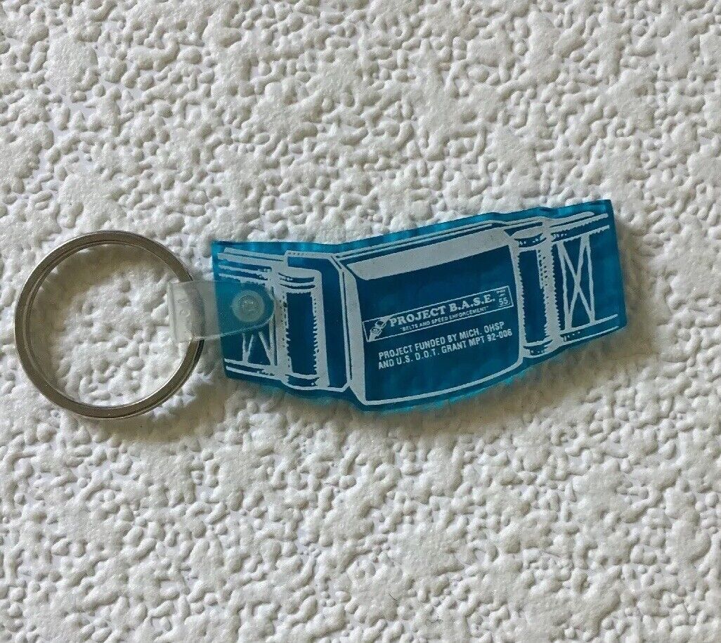 Vintage Keychain MICHIGAN POLICE Seatbelt & Speed Key Fob Ring PROJECT B.A.S.E.