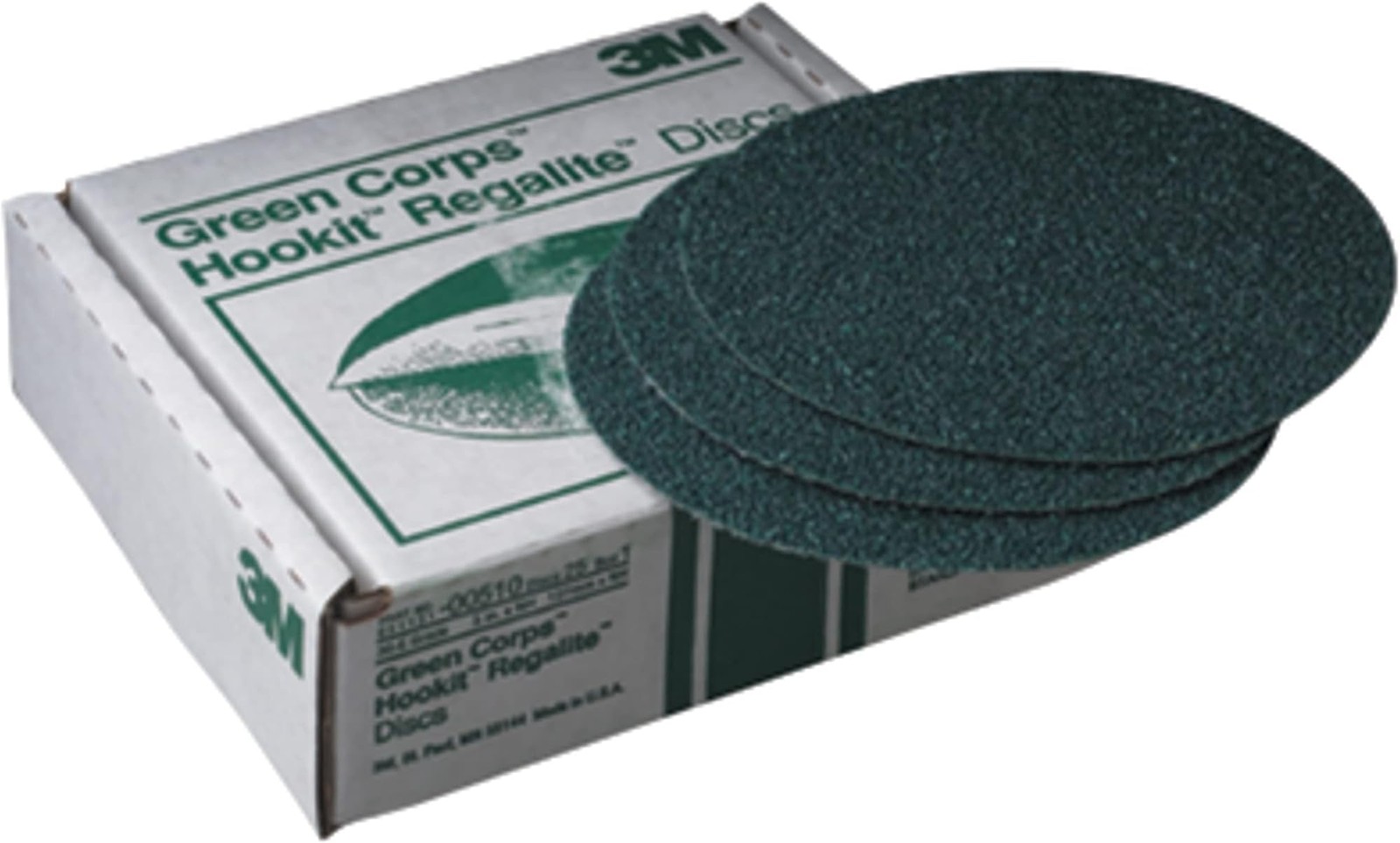 3M Green Corps Hookit Sanding Discs, 00524, No Hole, 8 in, 40+ Grade, Pack of 25