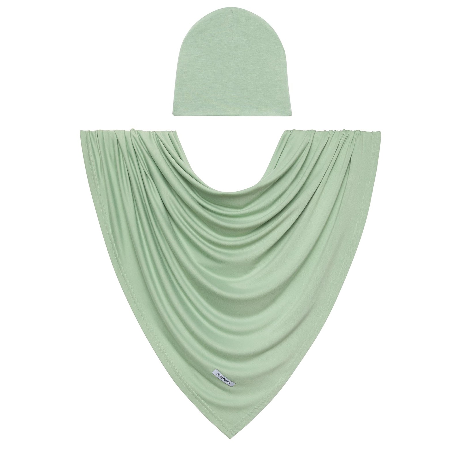Posh Peanut Baby Swaddle Blanket & Beanie - Large, Solid Color - Sage 