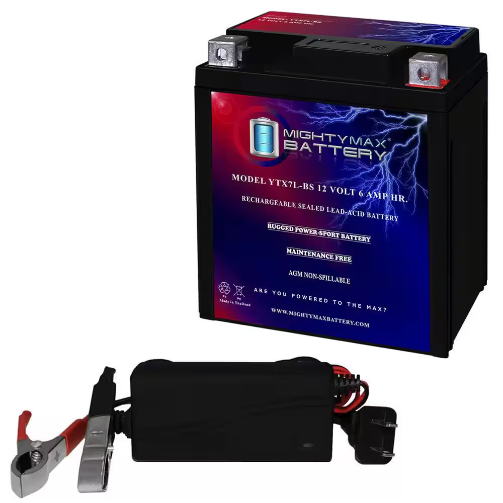 12-Volt 6 AH Motorcycle Battery Includes 12-Volt 1 Amp Charger