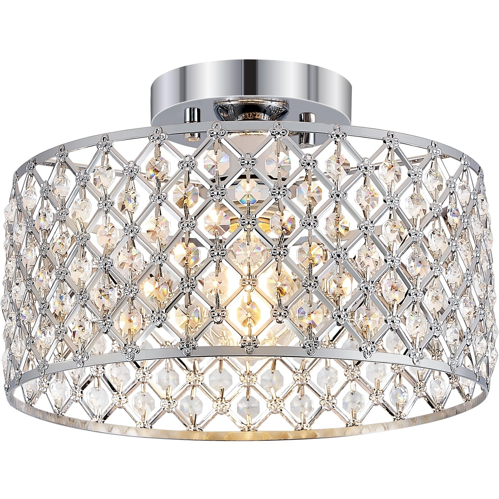 Chrome Crystal Ceiling Light Fixture,Modern Semi Flush Mount Ceiling Lighting...