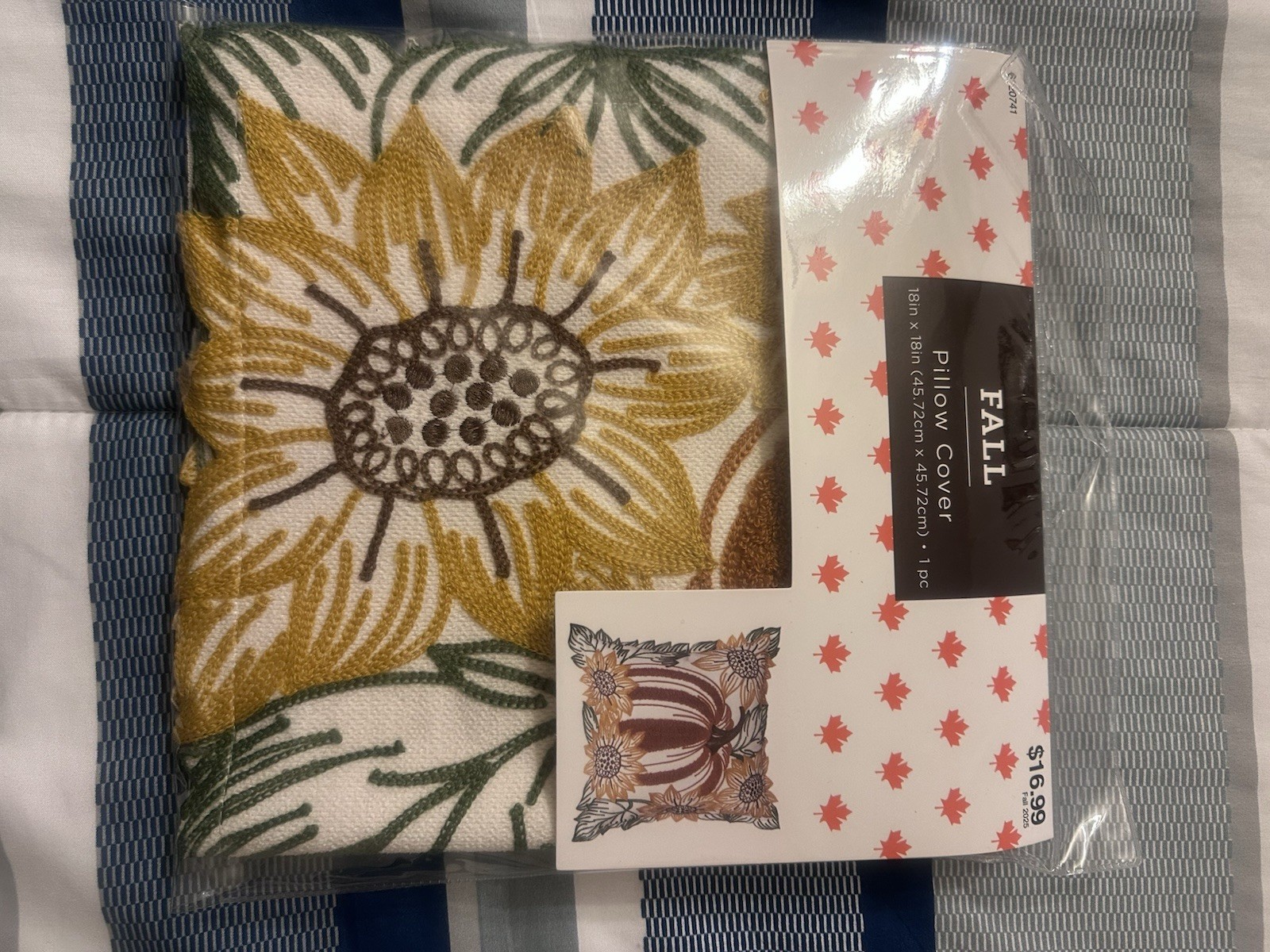 Fall Pillow Cover 18x18 Inch Pumpkin Sunflower Autumn Harvest Theme