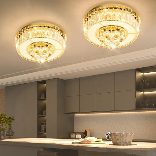 11.8'' Gold Modern Crystal Chandeliers for Dining Room LED Dimmable Light 