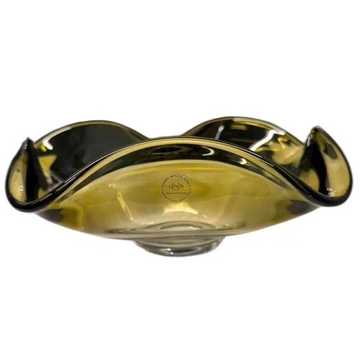 Lenox Organics Green Hue Low Bowl | 11" Handcrafted Non-Lead Crystal, Ruffled