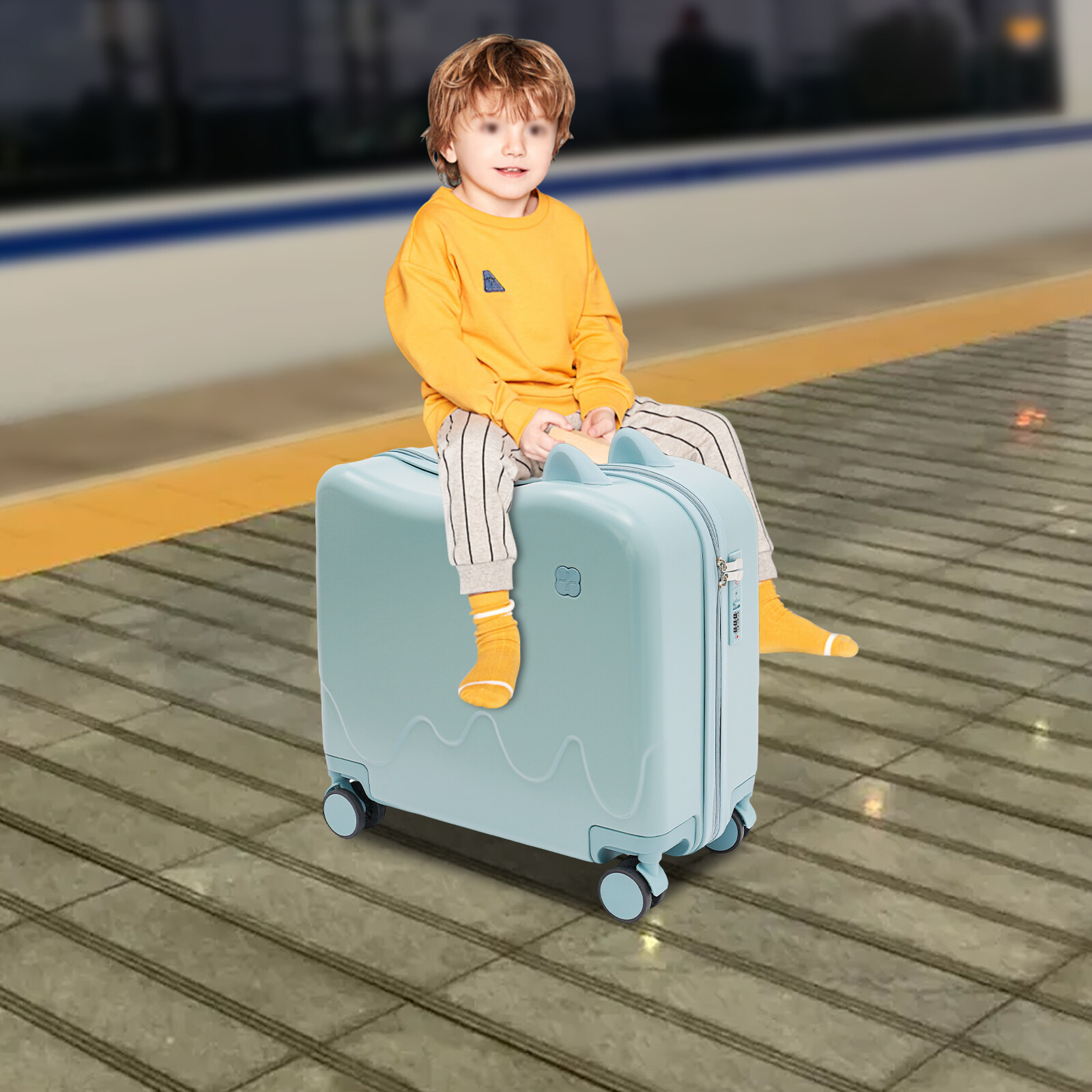 Children Rolling Zipper Lock Luggage 18" Kids Ride-On Suitcase With Stickers